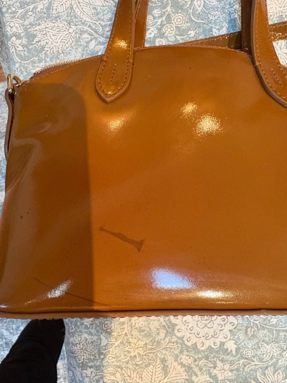 Dooney & Bourke Mini Cognac Patent Leather Crossbody Satchel 10” x 8”